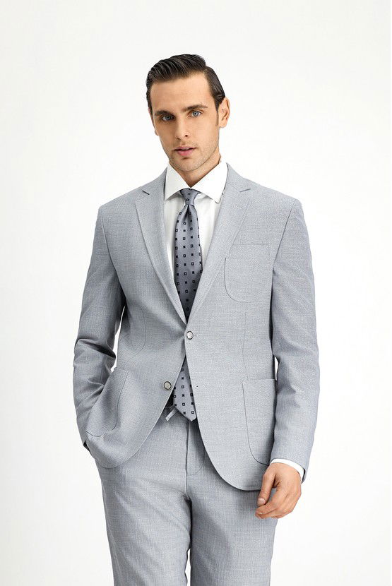 Erkek Giyim - Super Slim Fit Ekstra Dar Kesim Desenli Beli Lastikli İpli Takım Elbise