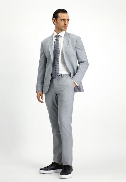 Erkek Giyim - AÇIK GRİ 56 Beden Super Slim Fit Ekstra Dar Kesim Desenli Beli Lastikli İpli Takım Elbise