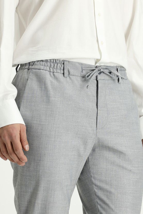 Erkek Giyim - Super Slim Fit Ekstra Dar Kesim Desenli Beli Lastikli İpli Takım Elbise