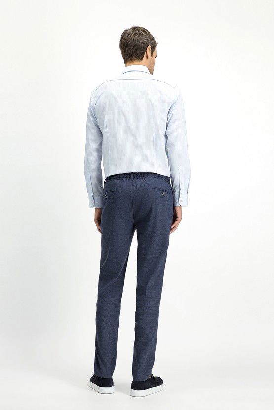 Erkek Giyim - Slim Fit Dar Kesim Beli Lastikli İpli Keten Karışımlı Pantolon