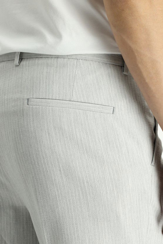 Erkek Giyim - Super Slim Fit Ekstra Dar Kesim Likralı Çizgili Klasik Kumaş Pantolon