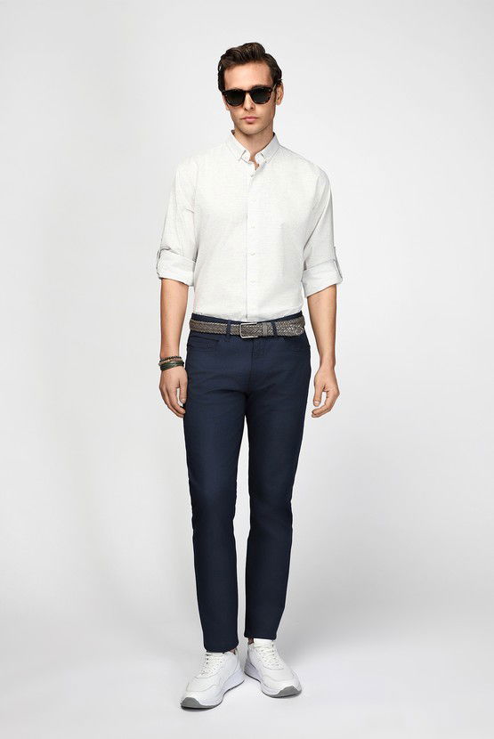 Erkek Giyim - Slim Fit Dar Kesim Likralı Desenli Kanvas / Chino Pantolon