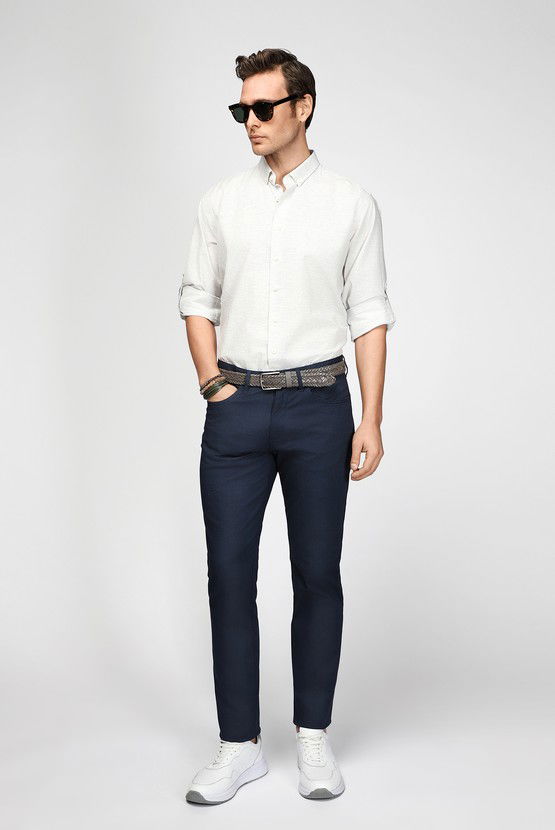 Erkek Giyim - Slim Fit Dar Kesim Likralı Desenli Kanvas / Chino Pantolon