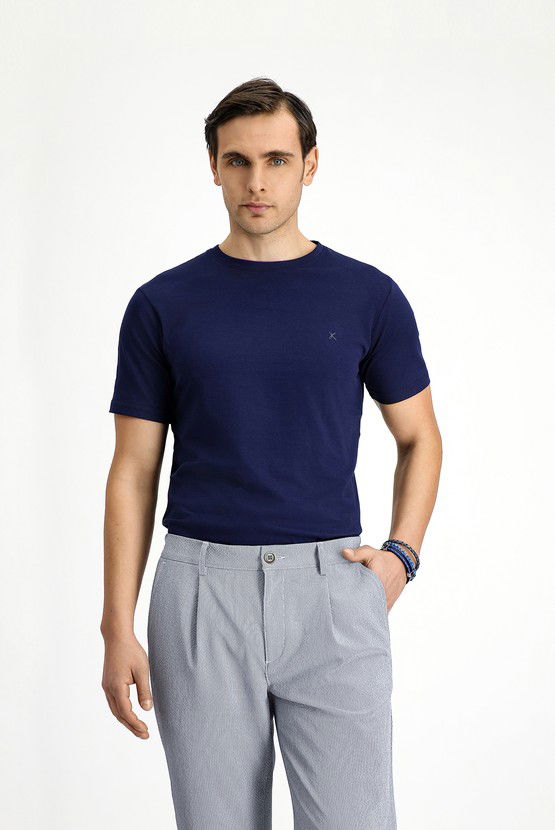 Erkek Giyim - Bisiklet Yaka Slim Fit Dar Kesim Pamuk Tişört