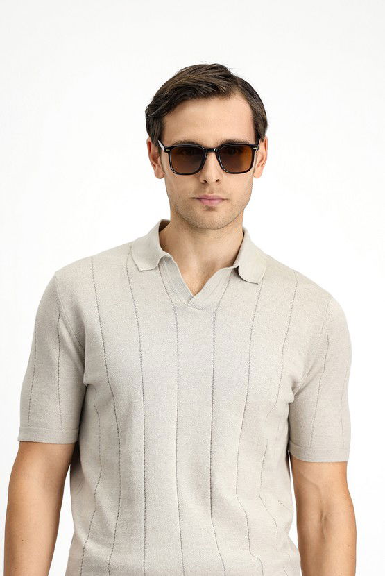 Erkek Giyim - Regular Fit Pamuklu Desenli Polo Yaka Tişört