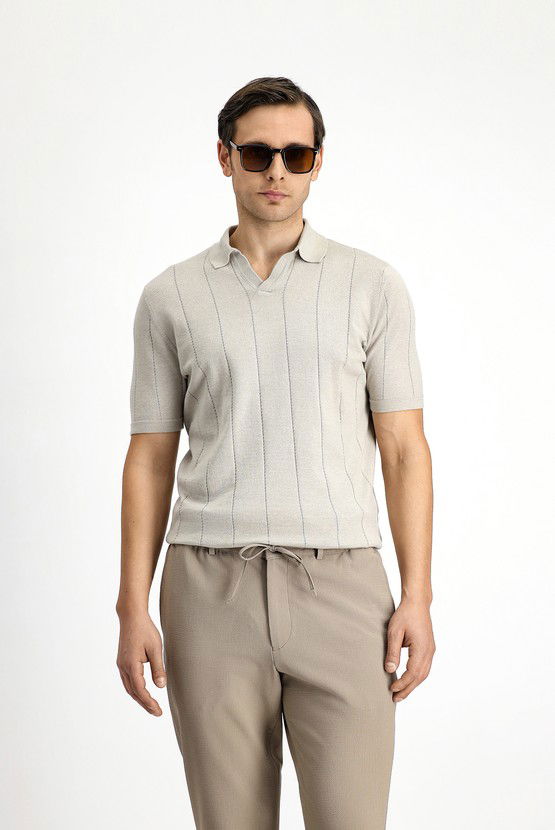 Erkek Giyim - Regular Fit Pamuklu Desenli Polo Yaka Tişört