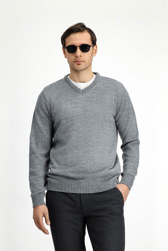 Erkek Giyim - V Yaka Regular Fit Triko Kazak