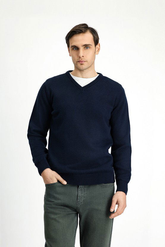 Erkek Giyim - V Yaka Regular Fit Triko Kazak