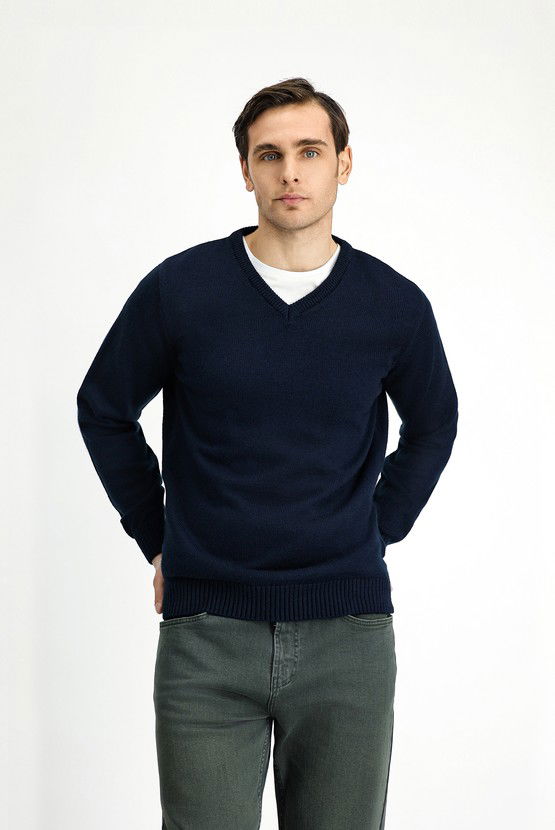 Erkek Giyim - V Yaka Regular Fit Triko Kazak