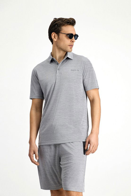 Erkek Giyim - Slim Fit Dar Kesim Baskılı Polo Yaka Tişört