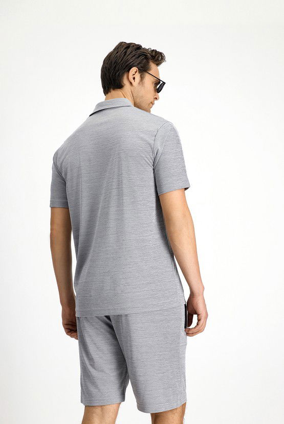 Erkek Giyim - Slim Fit Dar Kesim Baskılı Polo Yaka Tişört