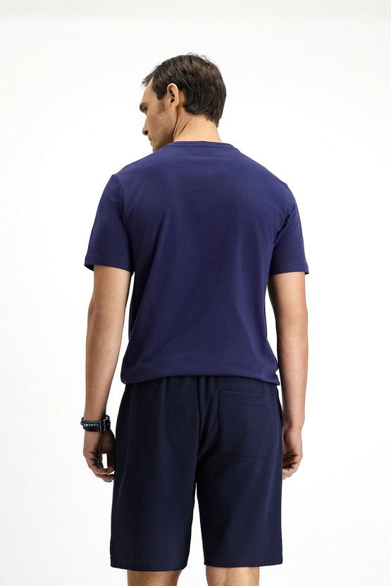 Erkek Giyim - Bisiklet Yaka Slim Fit Dar Kesim Baskılı Pamuklu Tişört