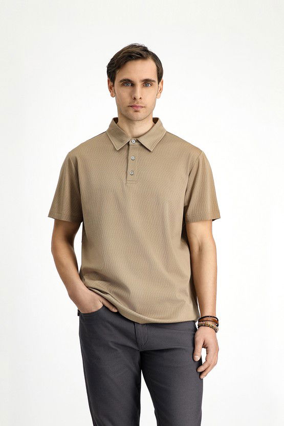 Erkek Giyim - Slim Fit Dar Kesim Pamuk Desenli Polo Yaka Tişört