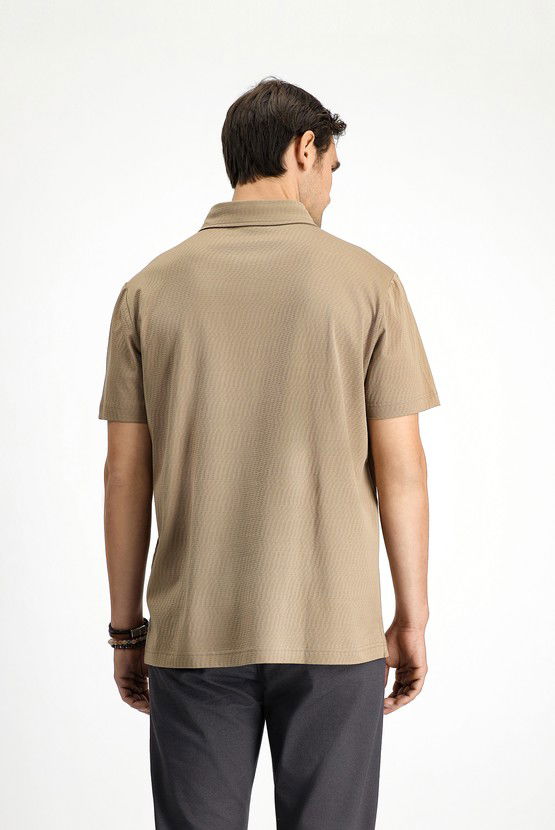 Erkek Giyim - Slim Fit Dar Kesim Pamuk Desenli Polo Yaka Tişört