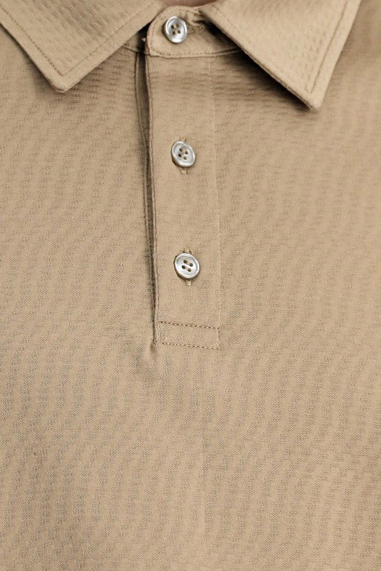 Erkek Giyim - Slim Fit Dar Kesim Pamuk Desenli Polo Yaka Tişört