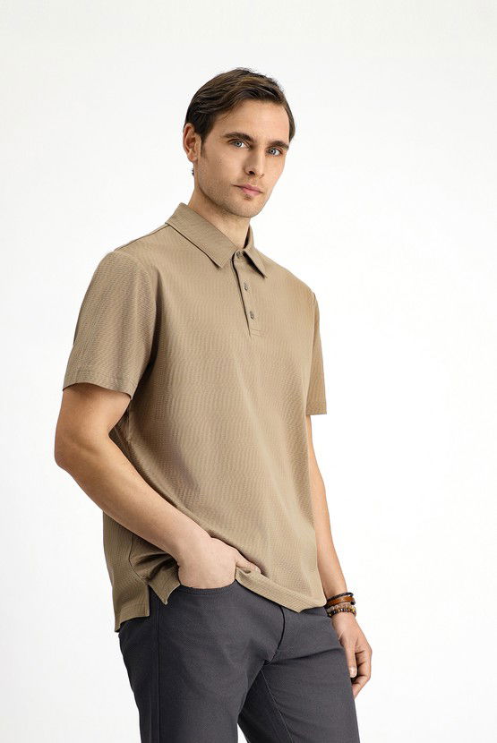 Erkek Giyim - Slim Fit Dar Kesim Pamuk Desenli Polo Yaka Tişört