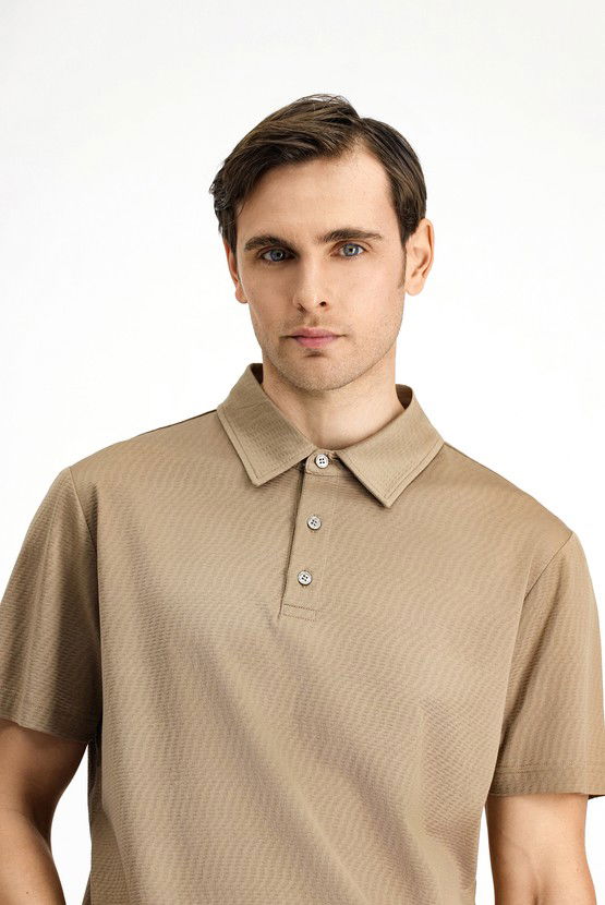 Erkek Giyim - Slim Fit Dar Kesim Pamuk Desenli Polo Yaka Tişört
