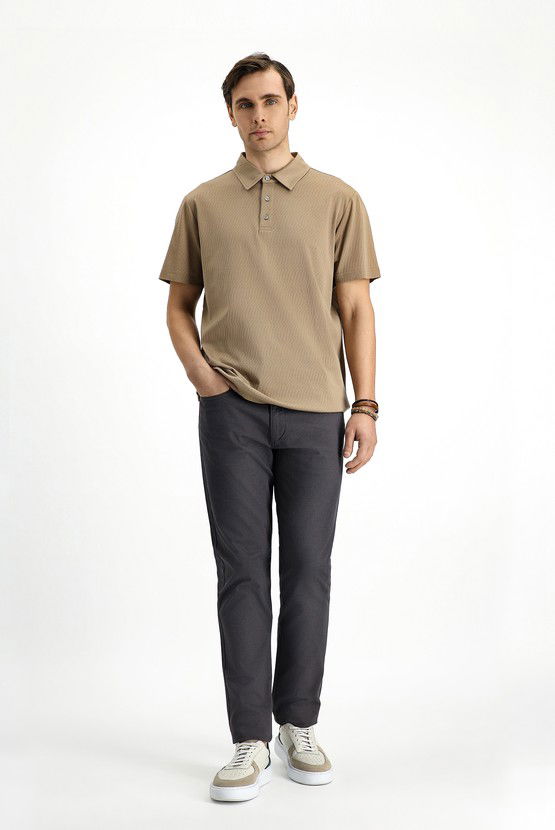 Erkek Giyim - Slim Fit Dar Kesim Pamuk Desenli Polo Yaka Tişört