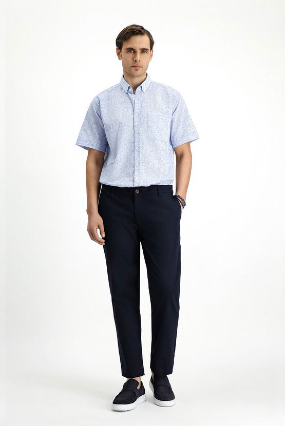 Erkek Giyim - Slim Fit Dar Kesim Beli Lastikli Likralı Kanvas / Chino Pantolon