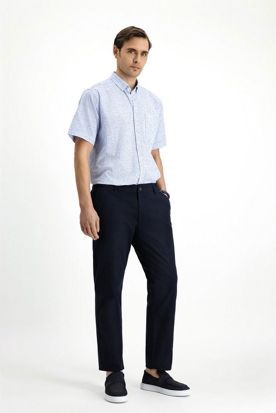 Erkek Giyim - Slim Fit Dar Kesim Beli Lastikli Likralı Kanvas / Chino Pantolon