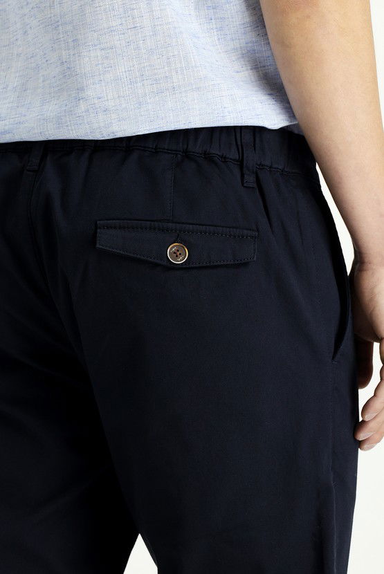 Erkek Giyim - Slim Fit Dar Kesim Beli Lastikli Likralı Kanvas / Chino Pantolon