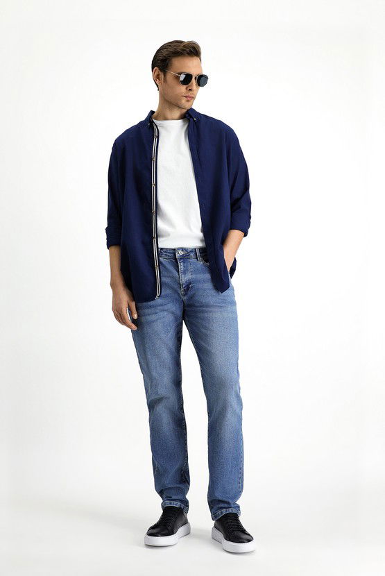 Erkek Giyim - Regular Fit Likralı Denim Pantolon