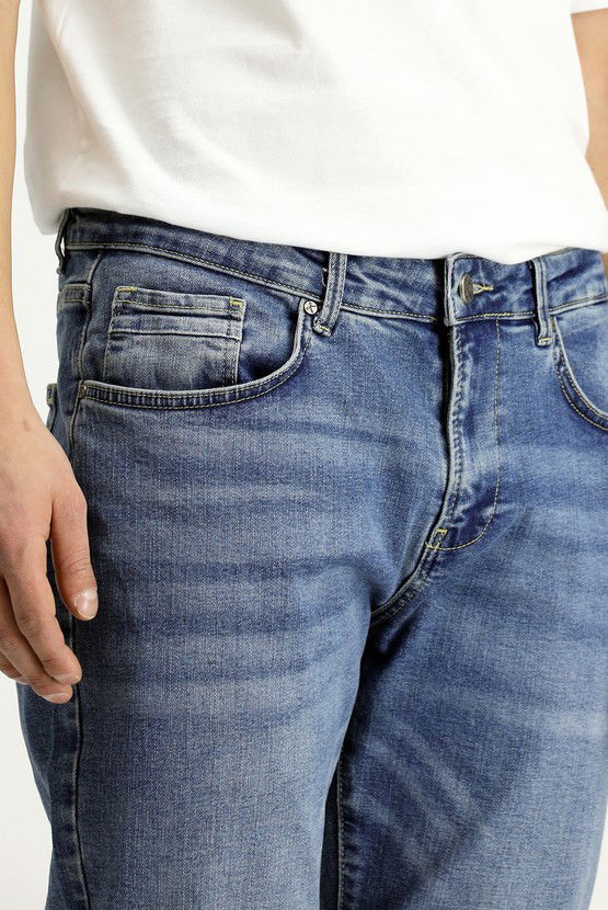 Erkek Giyim - Regular Fit Likralı Denim Pantolon