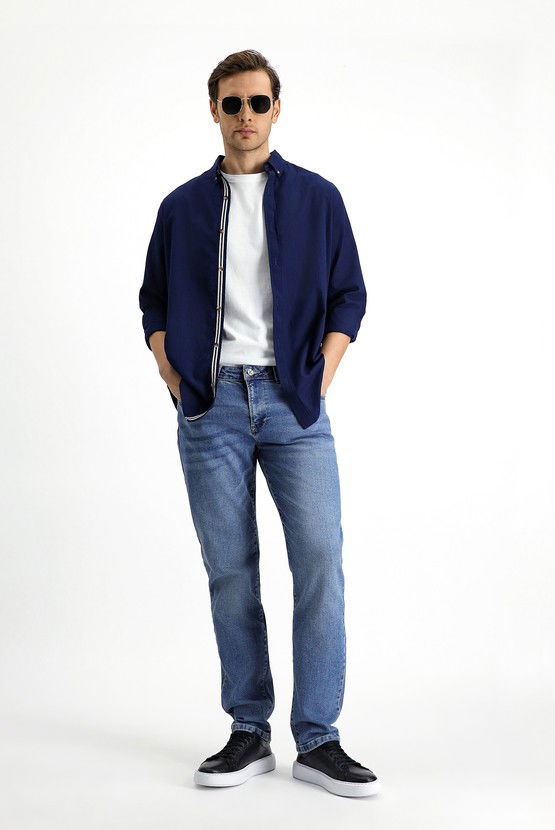 Erkek Giyim - Regular Fit Likralı Denim Pantolon