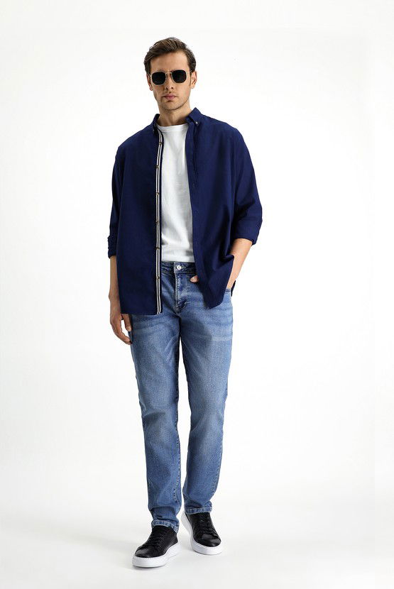 Erkek Giyim - Regular Fit Likralı Denim Pantolon