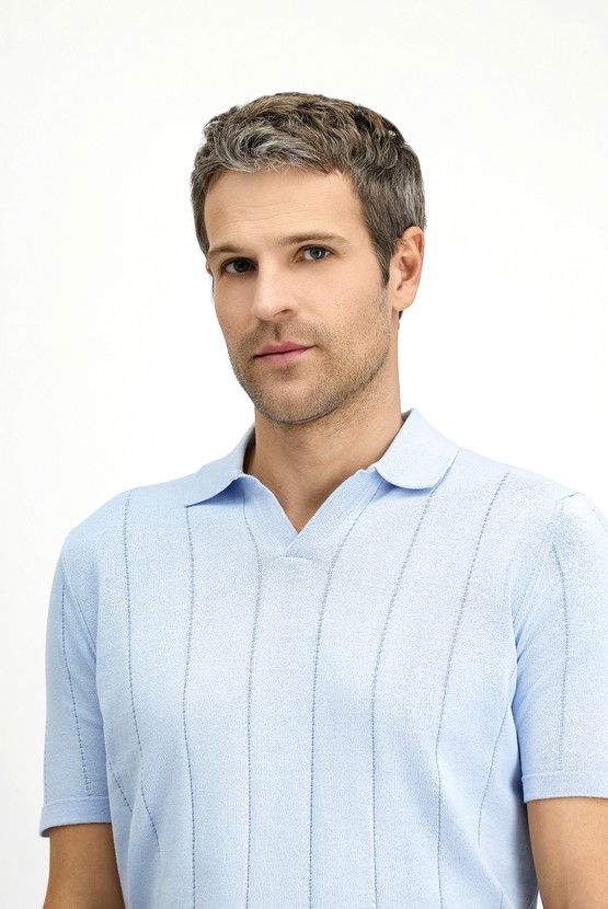 Erkek Giyim - Regular Fit Pamuklu Desenli Polo Yaka Tişört