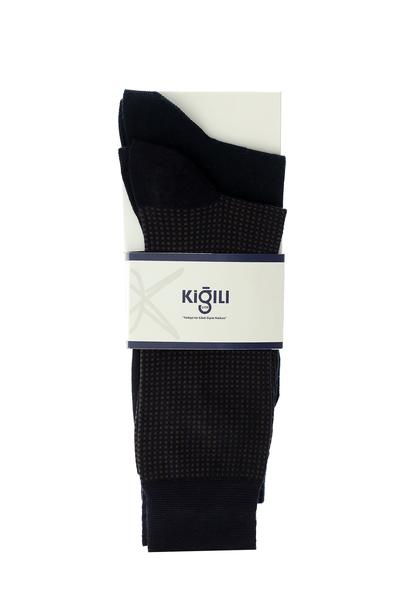 Erkek Giyim - AÇIK LACİVERT 39-41 Beden 2'li Pamuklu Desenli Çorap Seti