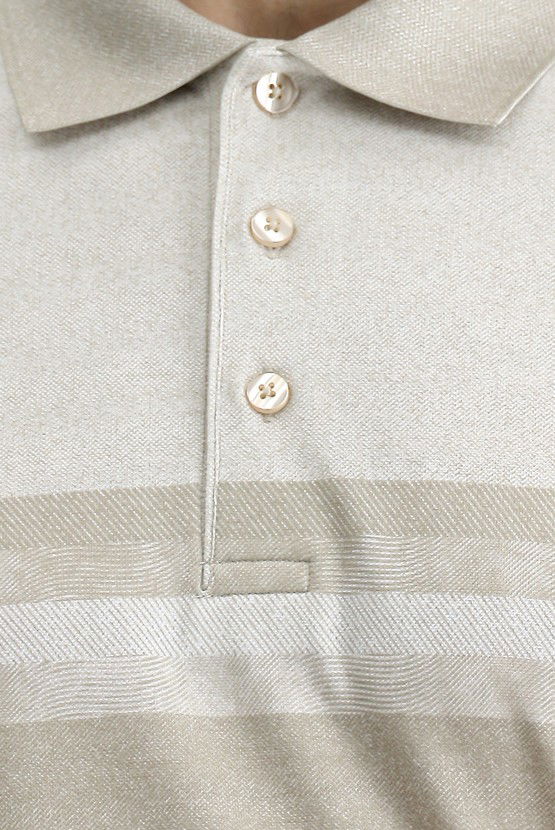 Erkek Giyim - Regular Fit Desenli Likralı Polo Yaka Tişört