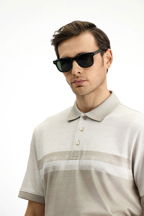 Erkek Giyim - Regular Fit Desenli Likralı Polo Yaka Tişört
