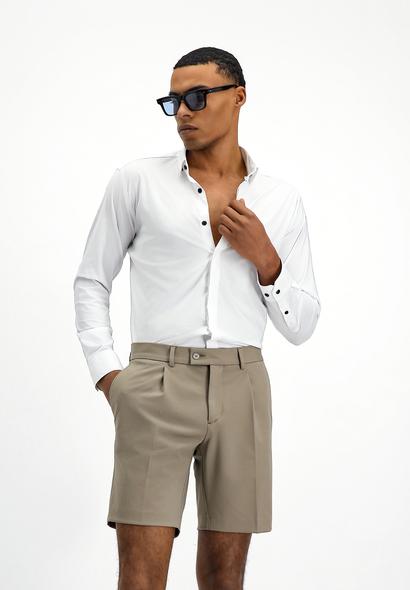 Erkek Giyim - BEYAZ M Beden Techno-Line Uzun Kol Slim Fit Dar Kesim Klasik Pamuklu Gömlek
