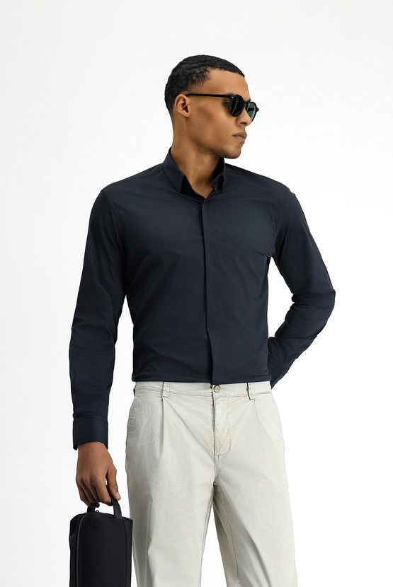 Erkek Giyim - Techno-Line Uzun Kol Slim Fit Dar Kesim Klasik Pamuklu Gömlek