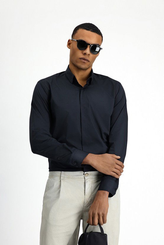 Erkek Giyim - Techno-Line Uzun Kol Slim Fit Dar Kesim Klasik Pamuklu Gömlek