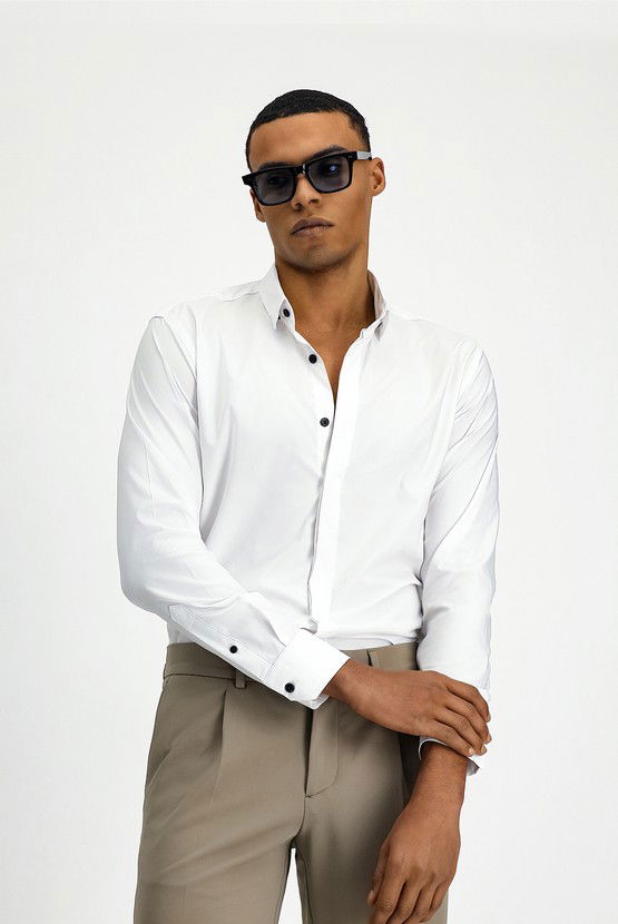 Erkek Giyim - Techno-Line Uzun Kol Slim Fit Dar Kesim Klasik Pamuklu Gömlek