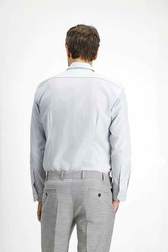 Erkek Giyim - Uzun Kol Slim Fit Dar Kesim Klasik Desenli Pamuk Gömlek