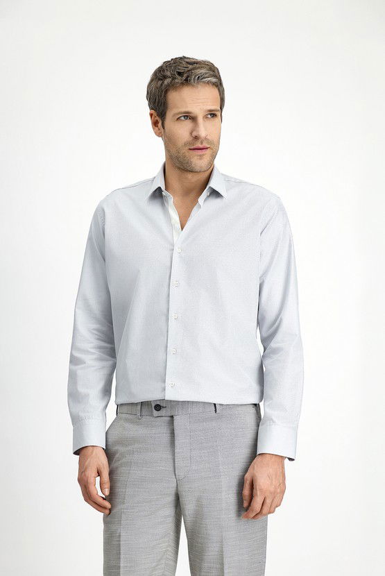 Erkek Giyim - Uzun Kol Slim Fit Dar Kesim Klasik Desenli Pamuk Gömlek