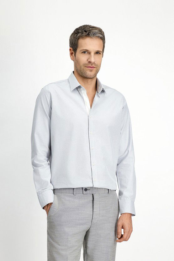 Erkek Giyim - Uzun Kol Slim Fit Dar Kesim Klasik Desenli Pamuk Gömlek