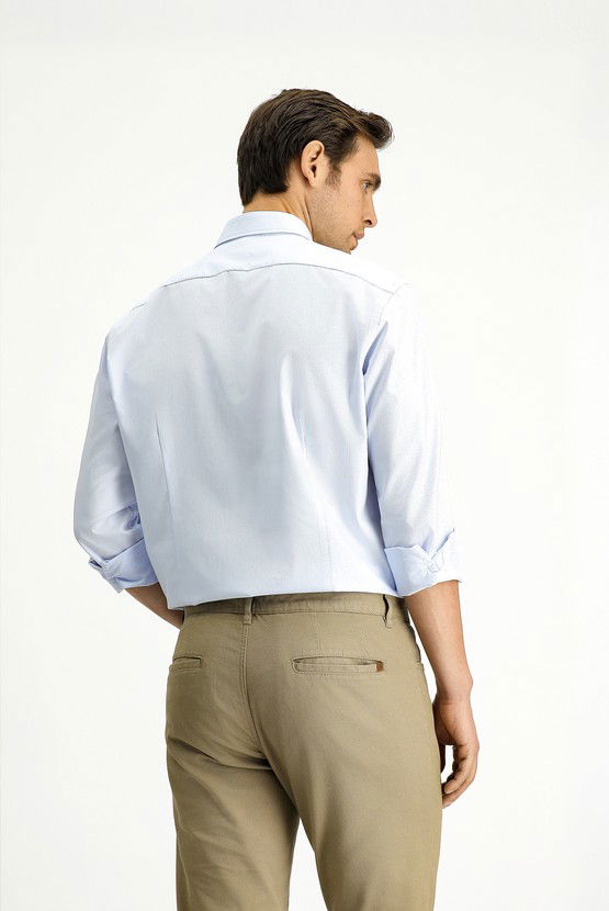 Erkek Giyim - Uzun Kol Slim Fit Dar Kesim Klasik Desenli Pamuk Gömlek