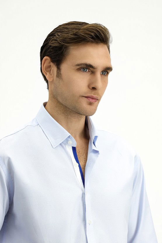 Erkek Giyim - Uzun Kol Slim Fit Dar Kesim Klasik Desenli Pamuk Gömlek