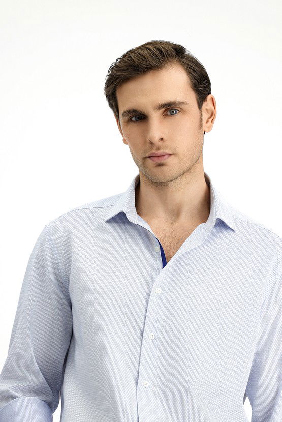 Erkek Giyim - Uzun Kol Slim Fit Dar Kesim Klasik Desenli Pamuk Gömlek