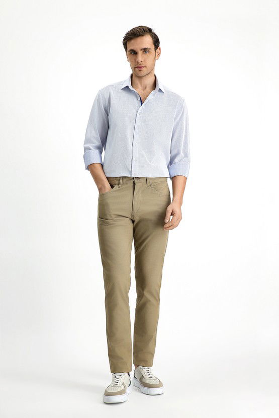 Erkek Giyim - Uzun Kol Slim Fit Dar Kesim Klasik Desenli Pamuk Gömlek