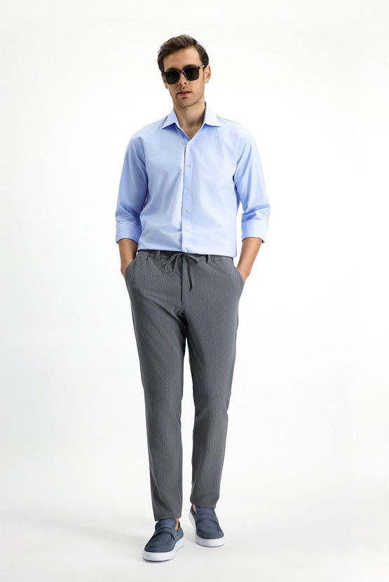 Erkek Giyim - Uzun Kol Slim Fit Dar Kesim Klasik Desenli Pamuk Gömlek