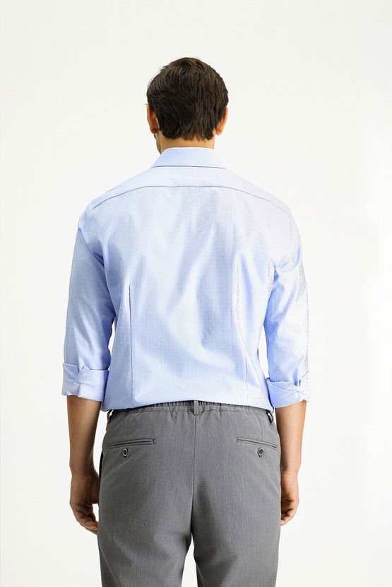 Erkek Giyim - Uzun Kol Slim Fit Dar Kesim Klasik Desenli Pamuk Gömlek
