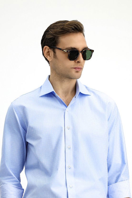 Erkek Giyim - Uzun Kol Slim Fit Dar Kesim Klasik Desenli Pamuk Gömlek