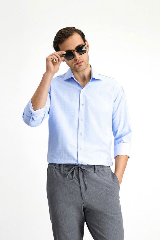 Erkek Giyim - Uzun Kol Slim Fit Dar Kesim Klasik Desenli Pamuk Gömlek
