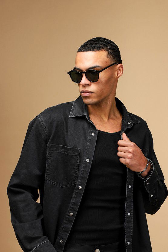 Erkek Giyim - Uzun Kol Oversize Pamuklu Denim Gömlek