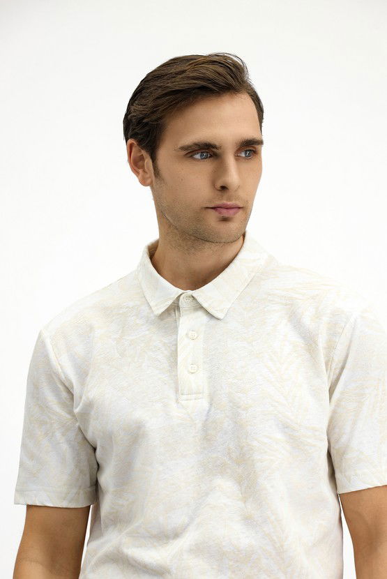 Erkek Giyim - Slim Fit Dar Kesim Baskılı Pamuk Polo Yaka Tişört